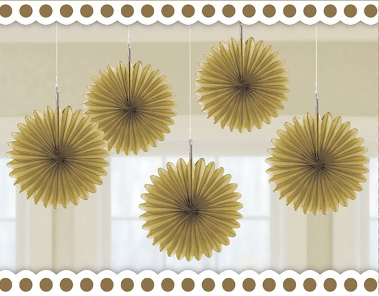 Mini Fan Decorations - Gold Pack of 5