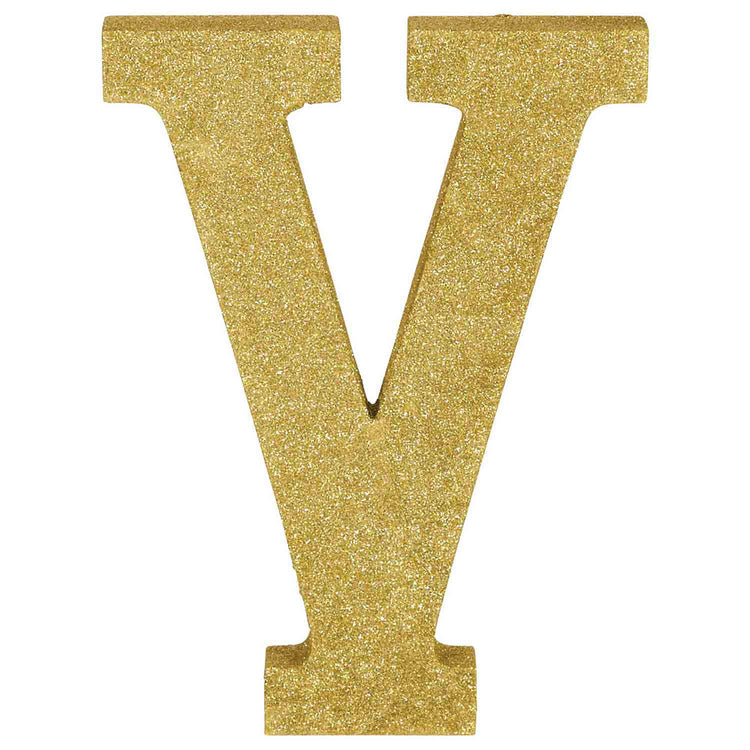 Letter V Gold Glittered Decoration MDF