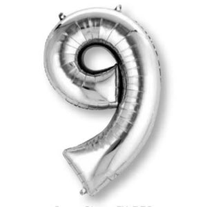 Silver 86cm Number 9 Supershape Foil Balloon