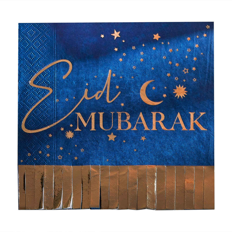 Eid Paper Napkins Mubarak Fringe Napkins Navy and Gold