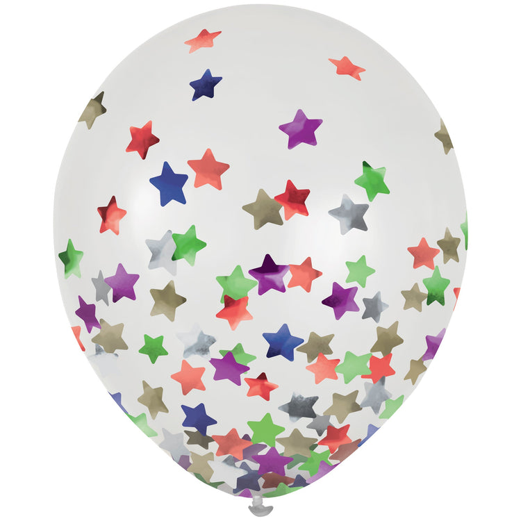 Latex Balloons 30cm & Confetti Stars Pack of 6