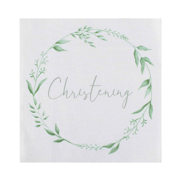 Christening White & Green Christening Paper Napkins