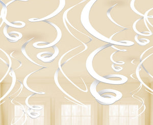 Frosty White Plastic Hanging Swirl Decorations Pack of 12