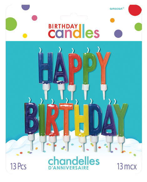 Happy Birthday Letter Candles Multi-Coloured Pack of 13