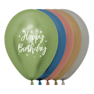 Sempertex 30cm Happy Birthday Radiant Metallic Reflex Assorted Latex Balloons, 25PK Pack of 25