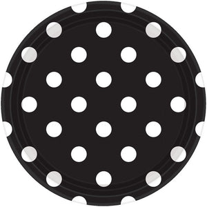 Dots 17cm Round Paper Plates Jet Black Pack of 8