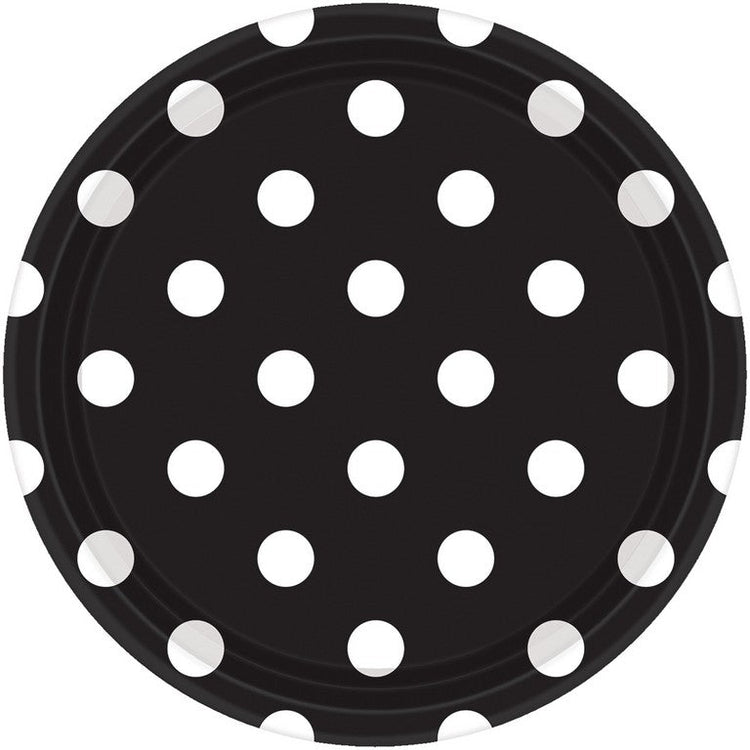 Dots 17cm Round Paper Plates Jet Black Pack of 8