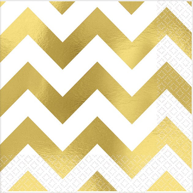 Premium Chevron Gold Hot-Stamped Beverage Napkins Pack of 16