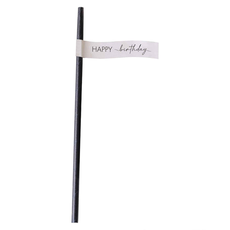 Champagne Noir Nude & Black Happy Birthday Paper Straws