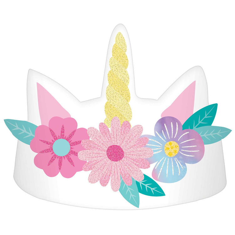 Enchanted Unicorn Glittered Paper Crowns Pack of 8