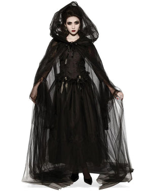 Black Sheer Tulle Hooded Cape