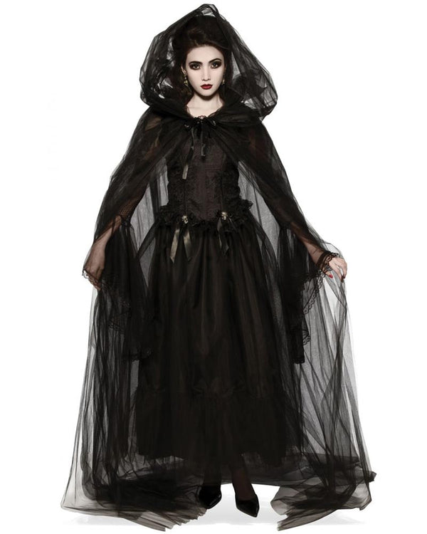 Black Sheer Tulle Hooded Cape
