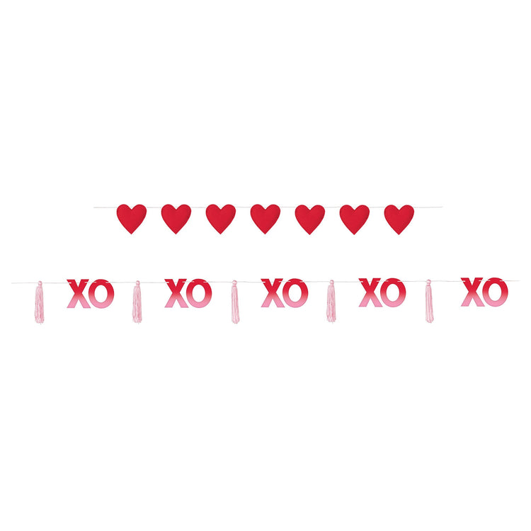 Valentines XOXO with Tassels & Stuffed Hearts Banners Pack of 2