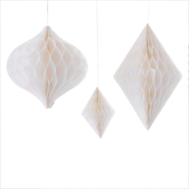 Contemporary Wedding White Honeycomb Paper Hanging Decorations Pack of 3