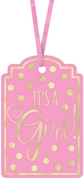 Foil-Stamped Paper Tags Its A Girl - Pink Pack of 25