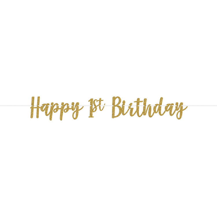 1st Birthday Gold Glittered Ribbon Banner