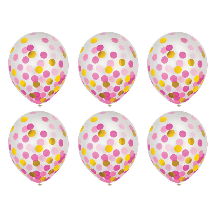 Latex Balloons 30cm & Confetti Pink & Gold Pack of 6
