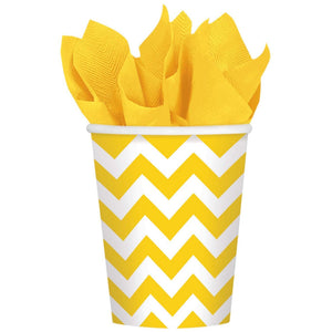 Sunshine Yellow Chevron 266ml Paper Cups Pack of 8