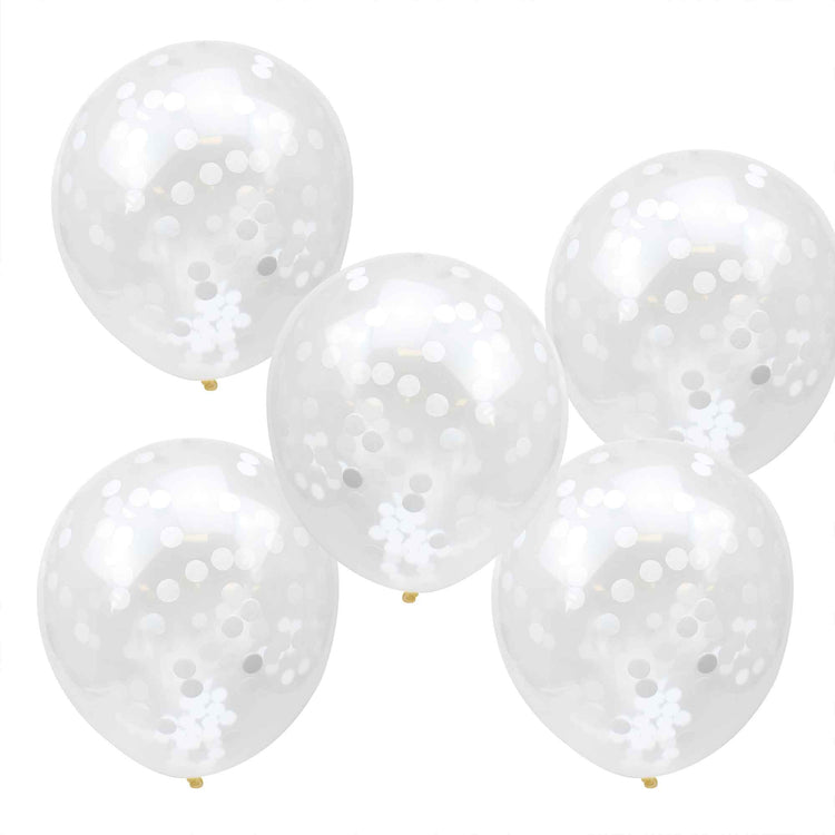 Rustic Country 30cm Latex Balloons & Confetti White Pack of 5