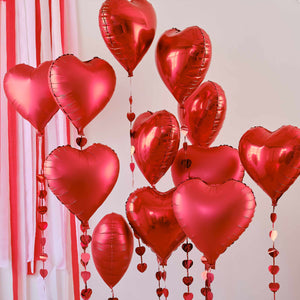 Be Mine Red Heart Balloons with Heart Streamers Pack of 12