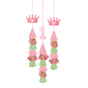 1st Birthday Girl Dangle Tassel Decorations Pack of 3