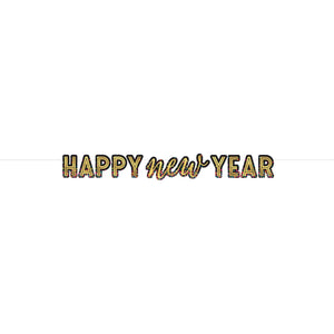 Happy New Year Letter Banner Colourful Confetti & Gold Hot Stamped