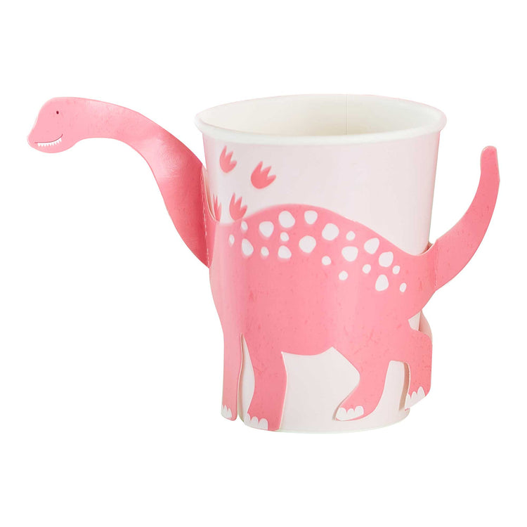 Dino Pink 9oz/266ml Paper Cups Pop Out Dinosaur Pack of 8