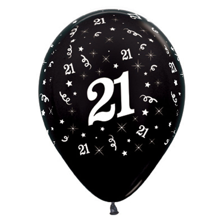 Sempertex 30cm Age 21 Metallic Black Latex Balloons, 6PK Pack of 6