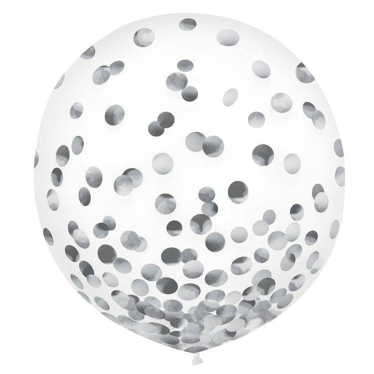 Latex Balloons 60cm & Confetti Silver Pack of 2