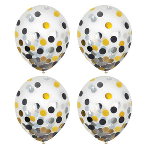 Latex Balloons 30cm & Confetti Black, Silver & Gold Pack of 6
