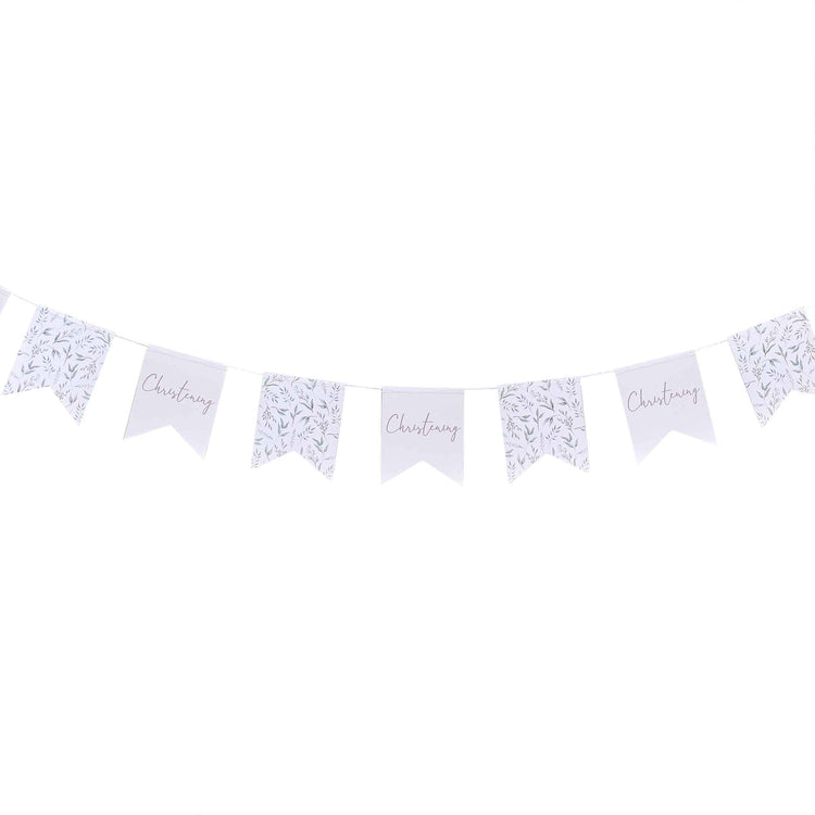 Christening White & Green Botanical Christening Bunting