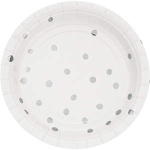 Touch of Colour White & Silver Foil Dots Lunch Plates Paper 18cm Pack of 8