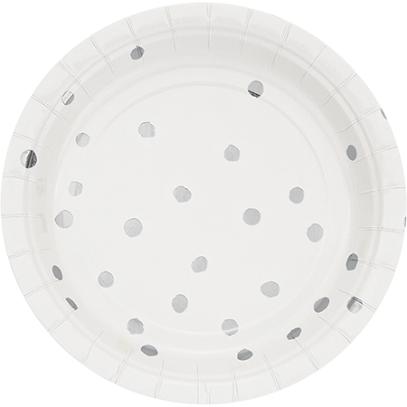 Touch of Colour White & Silver Foil Dots Lunch Plates Paper 18cm Pack of 8