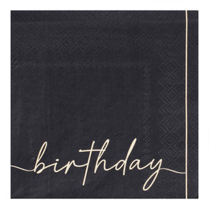 Champagne Noir Nude & Black Happy Birthday Paper Party Napkins