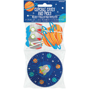 Blast Off Birthday Cupcake Cases & Picks Set Pack of 48