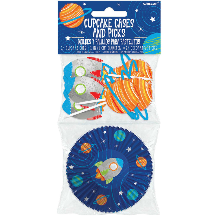 Blast Off Birthday Cupcake Cases & Picks Set Pack of 48