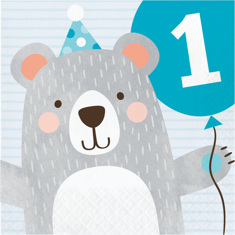 1st Birthday Bear Lunch Napkins 1st Birthday Pack of 16