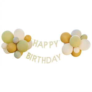 Wild Jungle Bunting Happy Birthday with Balloons Green, Grey, Sand & Gold Chrome Pack of 29