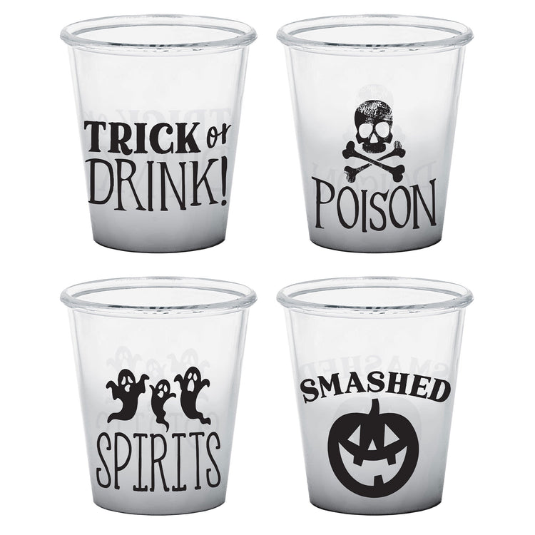 Halloween Classic Black and White Plastic Shot Glasses Pack of 4