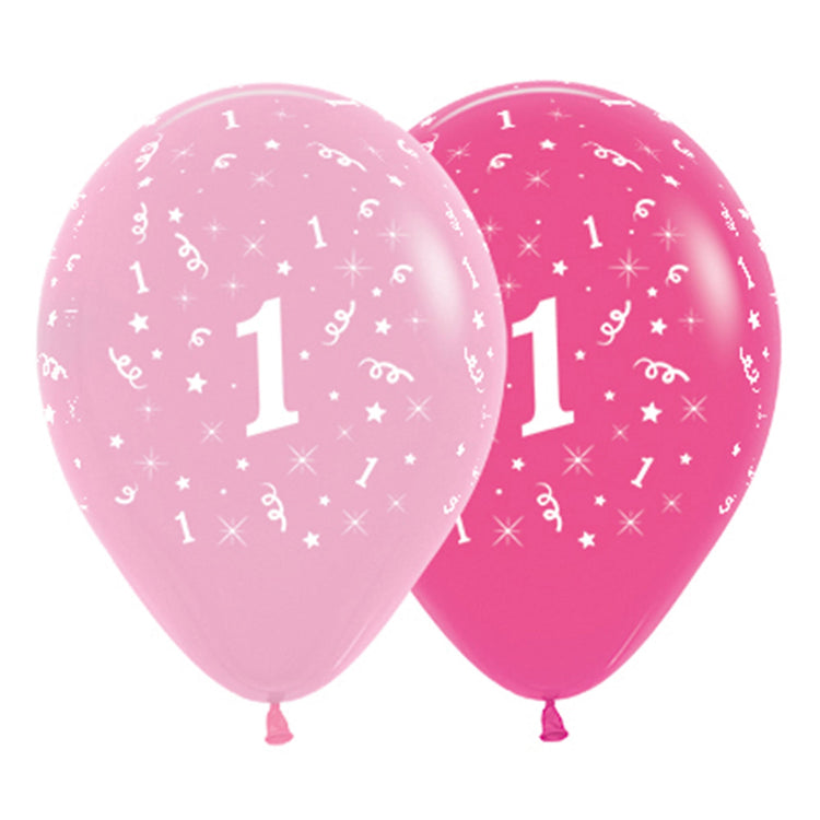 Sempertex 30cm Age 1 Fashion Pink Assorted Latex Balloons, 6PK Pack of 6