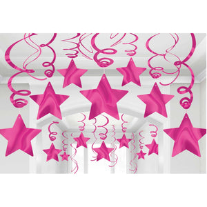 Shooting Stars Foil Mega Value Pack Swirl Decorations - Bright Pink Pack of 30