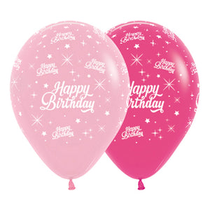 Sempertex 30cm Happy Birthday Twinkling Stars Fashion Pink & Fuchsia Latex Balloons, 6PK Pack of 6