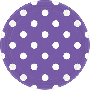 Dots 17cm Round Paper Plates New Purple Pack of 8