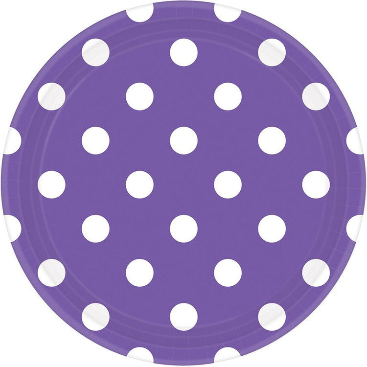 Dots 17cm Round Paper Plates New Purple Pack of 8