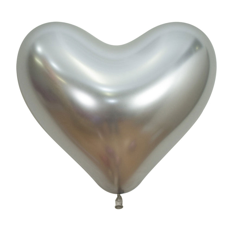 Sempertex 35cm Hearts Metallic Reflex Silver Latex Balloons 981, 12PK Pack of 12