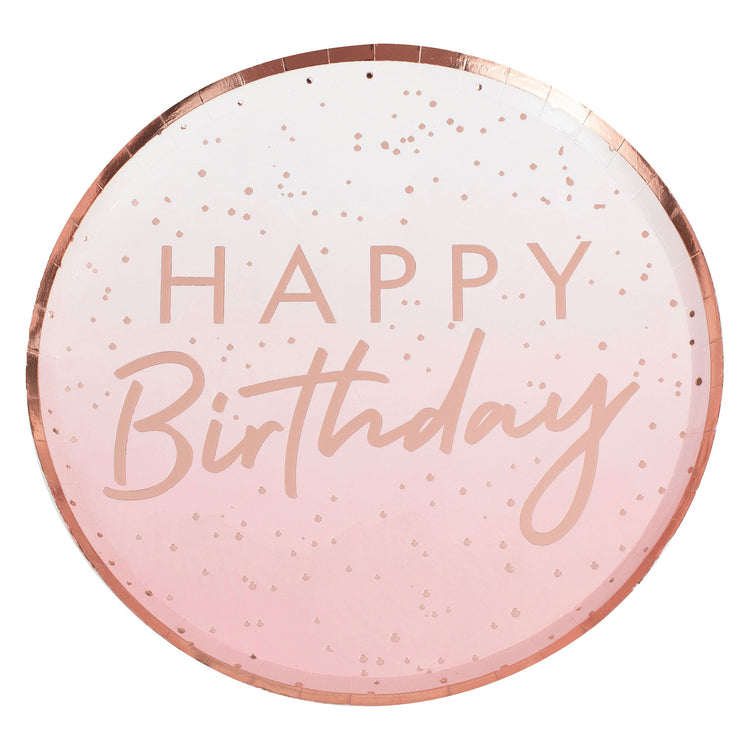 Mix It Up Happy Birthday Rose Gold Plate Pack of 8