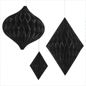 Contemporary Wedding Black Honeycomb Paper Hanging Decorations Pack of 3