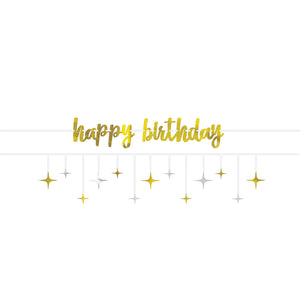 Happy Birthday & Stars Foil Ribbon Banner Kit Silver & Gold Pack of 2