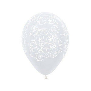 Sempertex 30cm Filigree Satin Pearl White Latex Balloons, 12PK Pack of 12