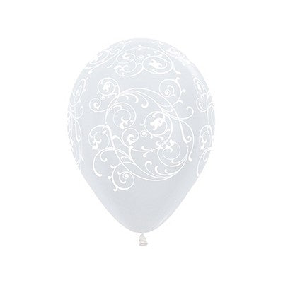 Sempertex 30cm Filigree Satin Pearl White Latex Balloons, 12PK Pack of 12